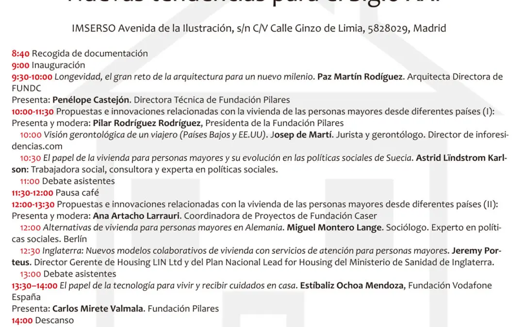 Jornada Viviendas para personas mayores en Europa. Nuevas tendencias para el Siglo XXI