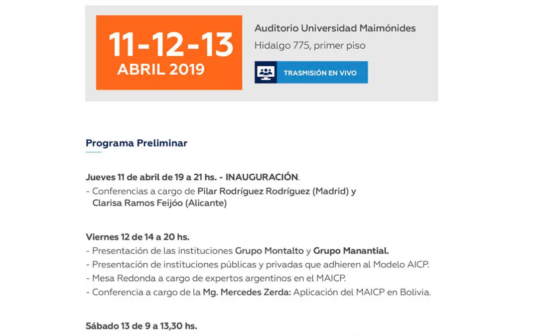 Fundación Pilares estará presente en las ‘Jornadas internacionales sobre el Modelo de Atención Integral y Centrada en la Persona (MAICP)’ de Buenos Aires, Argentina