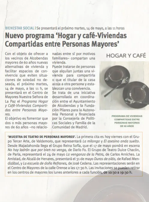 Presentación del Programa Hogar y Café -Viviendas Compartidas entre Personas Mayores-, a Entidades/Asociaciones/Personas Mayores del municipio de Alcobendas
