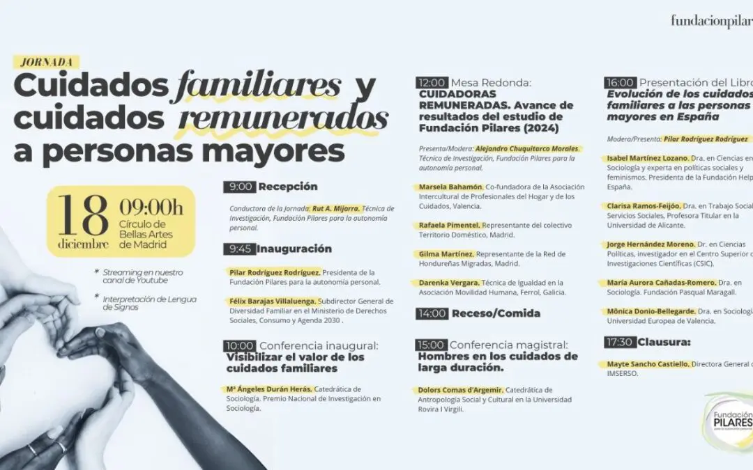Próxima jornada ‘Cuidados familiares y cuidados remunerados a personas mayores’ el 18 de diciembre
