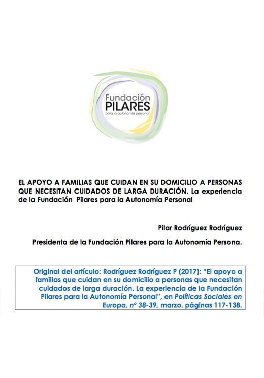 Portada del artículo de Pilar Rodríguez en la Revista Políticas Sociales en Europa, nº 38-39