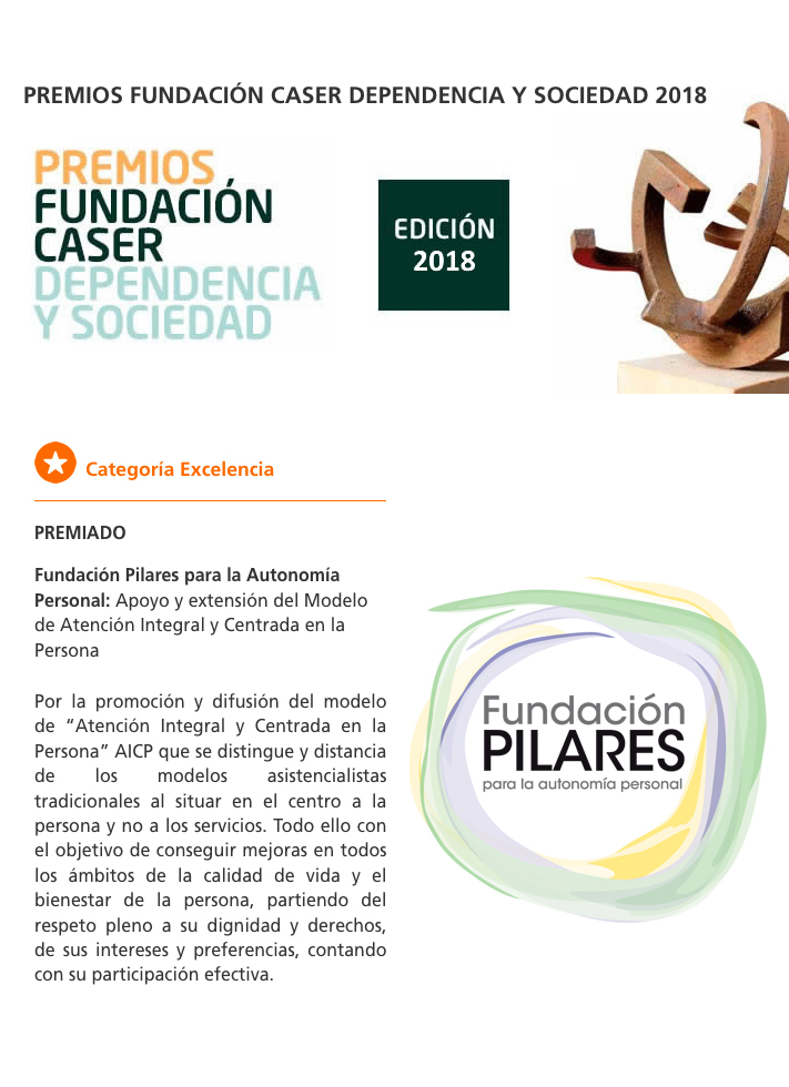 Fundación Pilares, Premio CASER Dependencia y Sociedad en la Categoría Excelencia