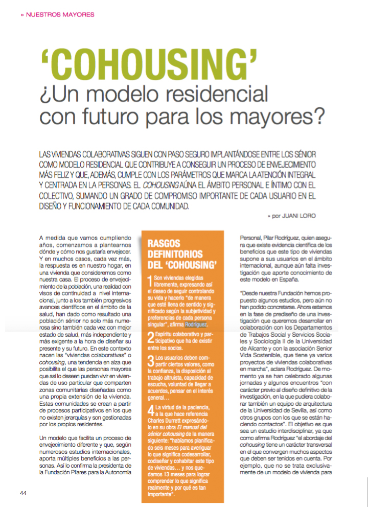 Entrevista a Pilar Rodríguez en la revista Nuestros Mayores de Senda Senior Modelo de Atención Integral y Centrada en la Persona: Aplicaciones en centros y comunidad