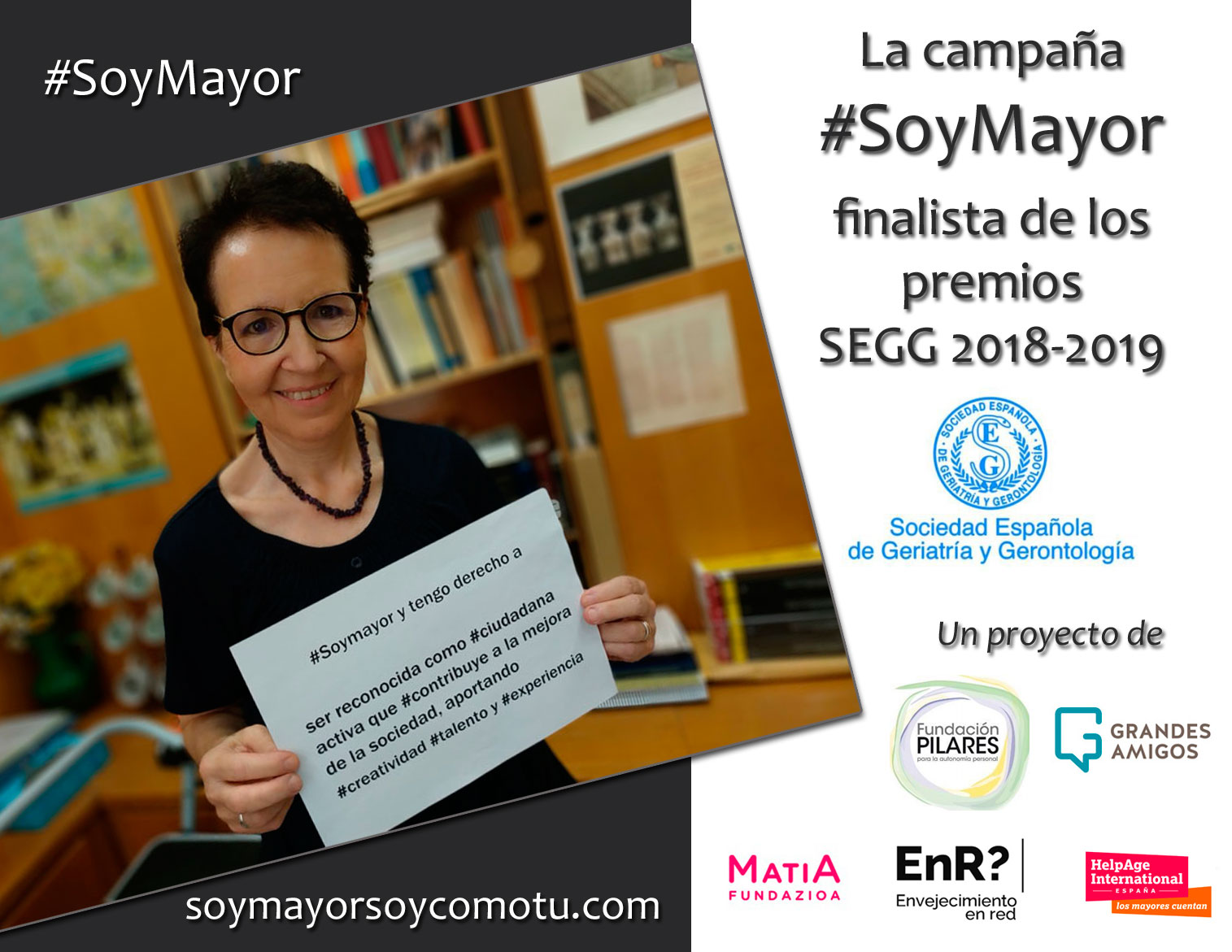 La campaña "#SoyMayor", finalista al Premio "Imagen del Envejecimiento SEGG 2018-2019 #SoyMayor: campaña por el 1 de octubre, Día Internacional de las Personas Mayores