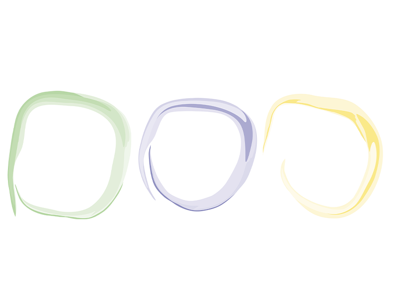 Icono con formas circulares en colores amarillo, morado y verde junto al texto Formación bonificada