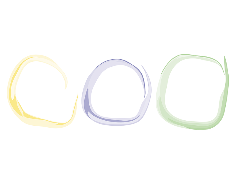 Icono con formas circulares en colores amarillo, morado y verde junto al texto Cursos