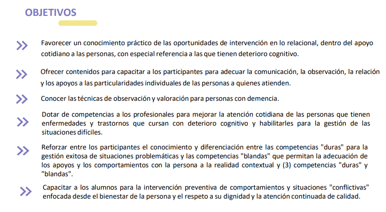 Curso La Atención Centrada en la Persona con Demencia Objetivos