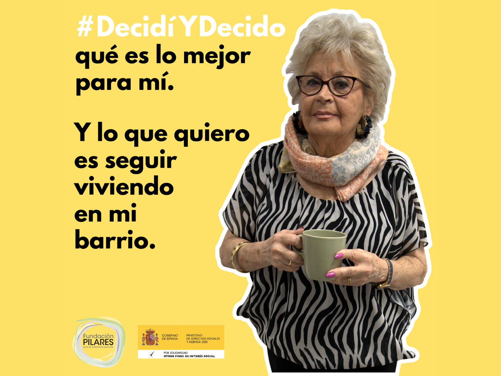 Investigación y evaluación Cartel amarillo con mensaje #DecidoYDecido sobre elección personal y vida en el barrio